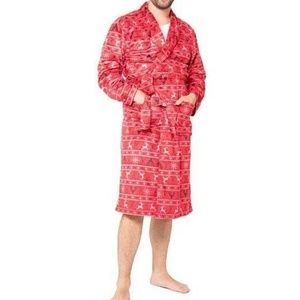 Mens Christmas Robe Red Reindeer Fairisle 2XL Plush Winter Long Sleeves Belted